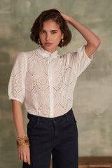 CALINA WHITE BORDERIE ANGLAISE BLOUSE