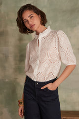 CALINA WHITE BORDERIE ANGLAISE BLOUSE