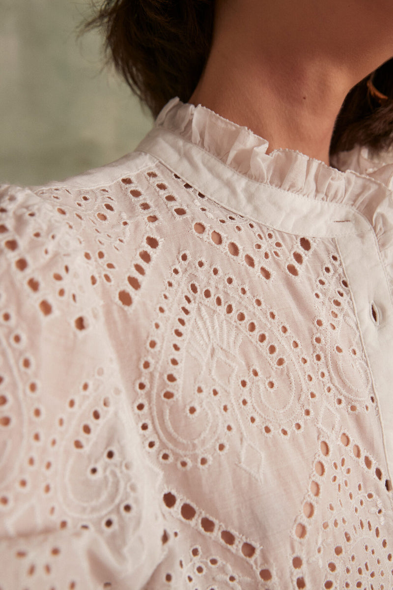 CALINA WHITE BORDERIE ANGLAISE BLOUSE