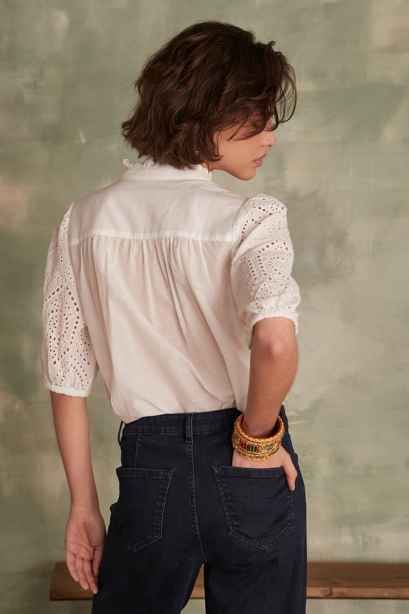 CALINA WHITE BORDERIE ANGLAISE BLOUSE