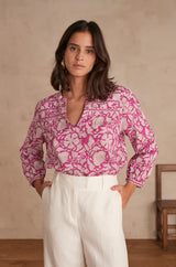 CAREN DARK FUCHSIA PRINTED BLOUSE