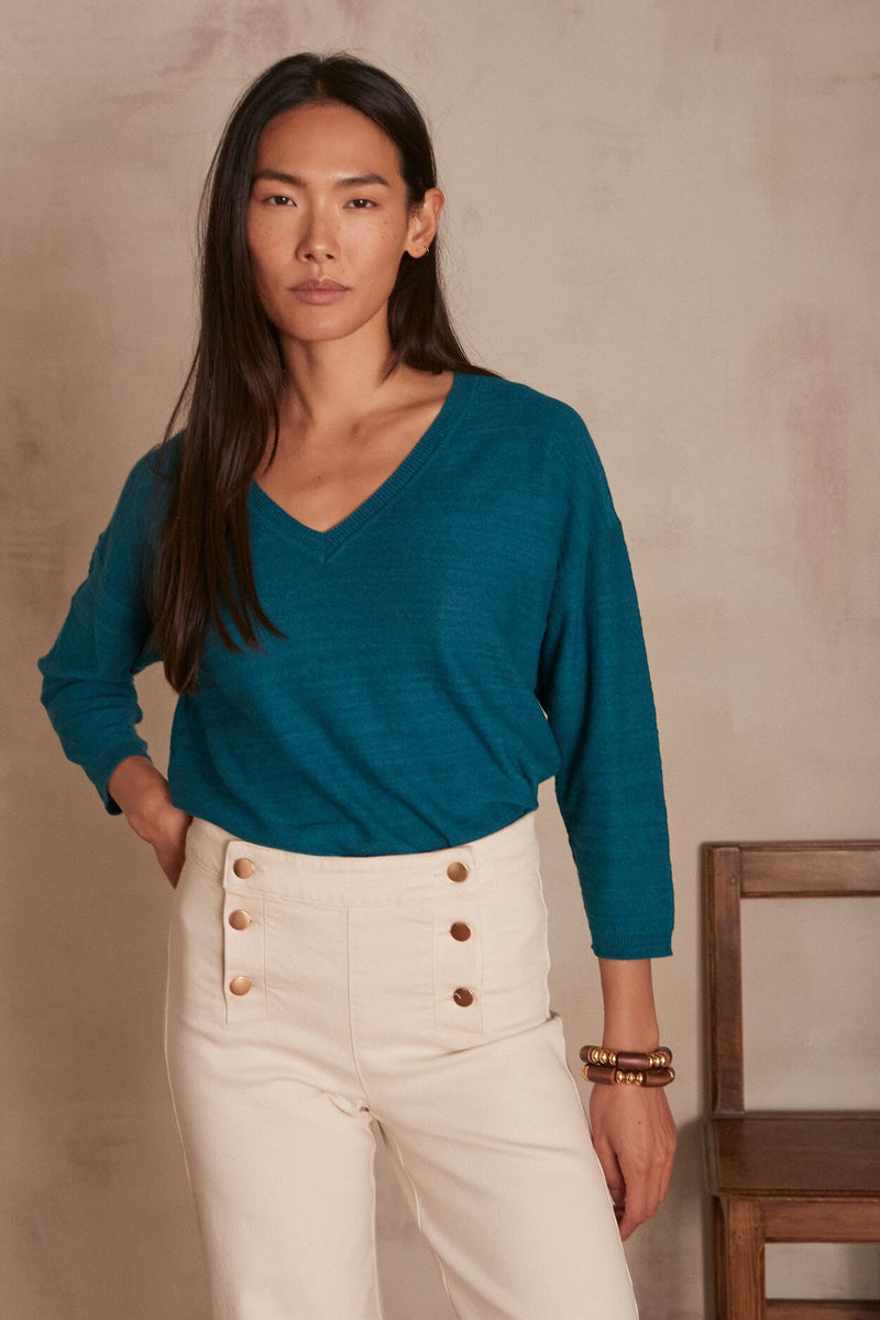 LARSEN PETROLE LINEN BLEND SWEATER