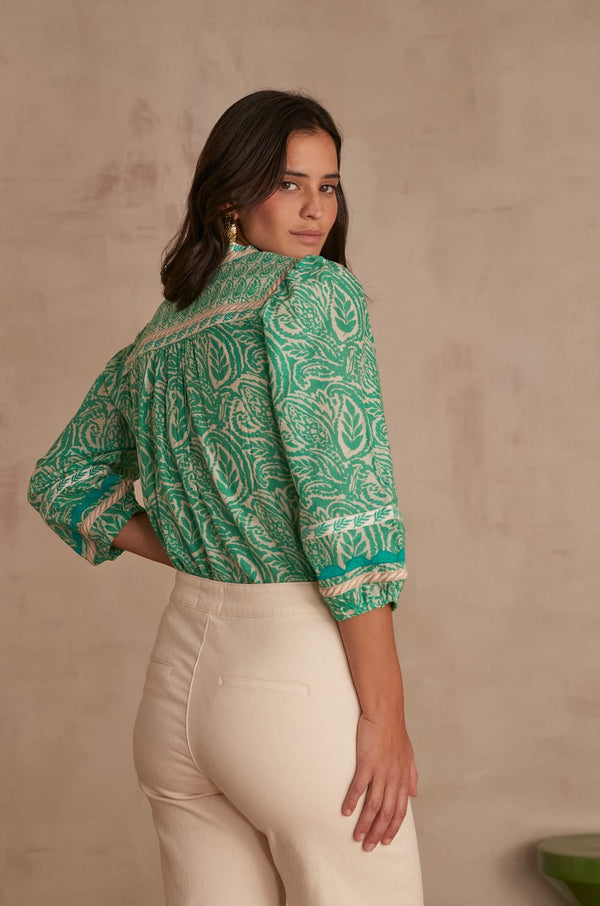 CONSTANTINE GREEN PRINTED BLOUSE