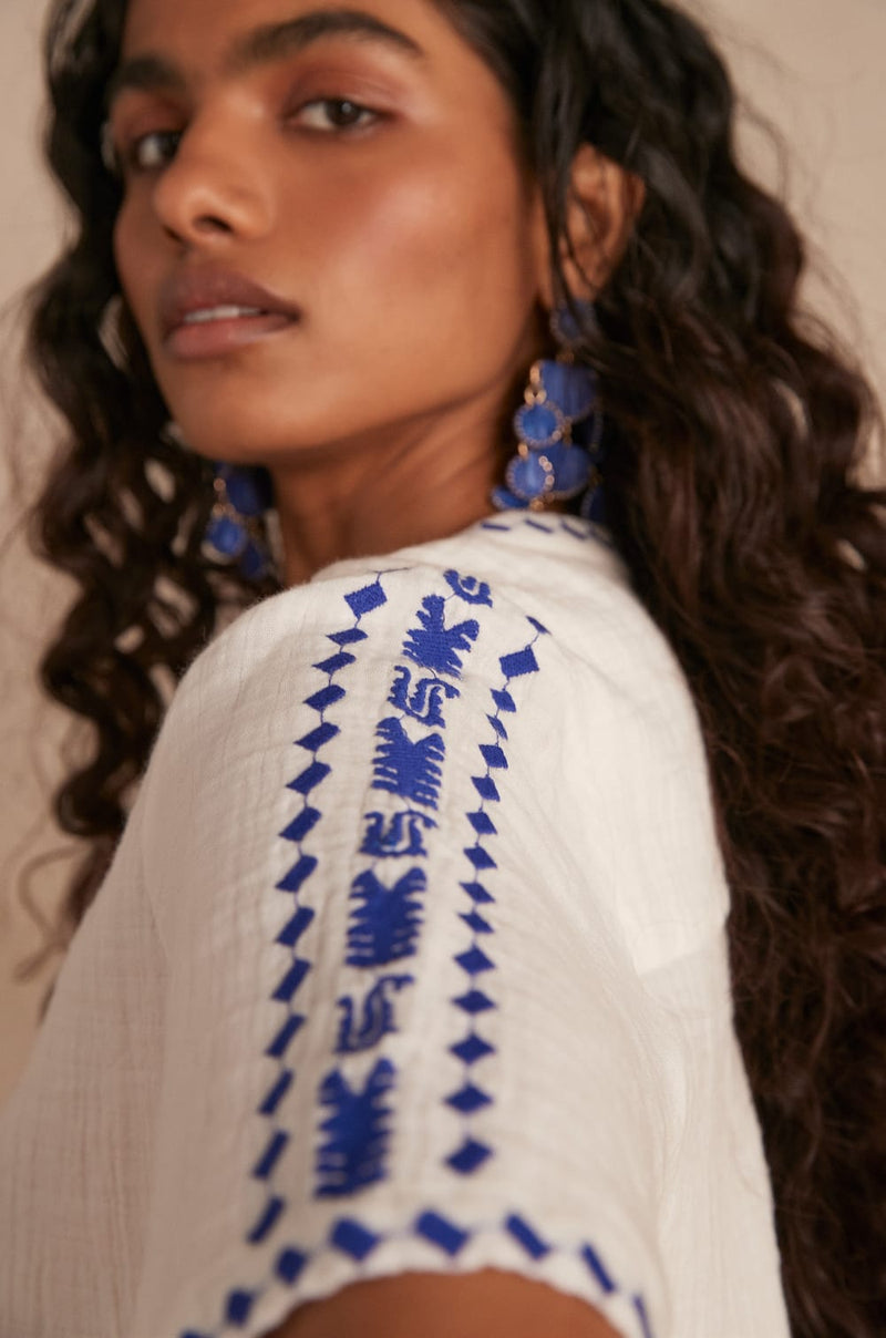 CHAIMA BLUE EMBROIDERED BLOUSE