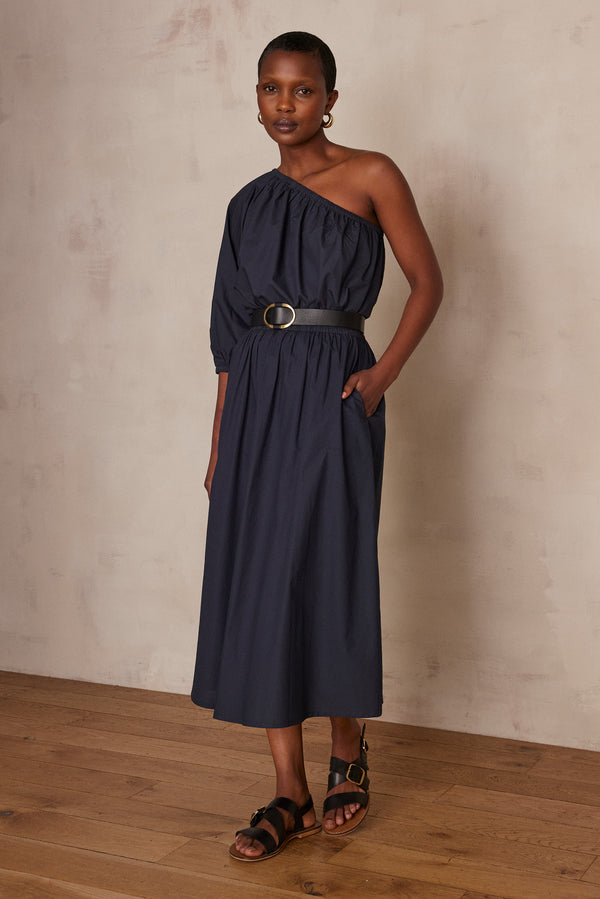 CHOULDER CHARCOAL ASYMMETRICAL COTTON BLOUSE