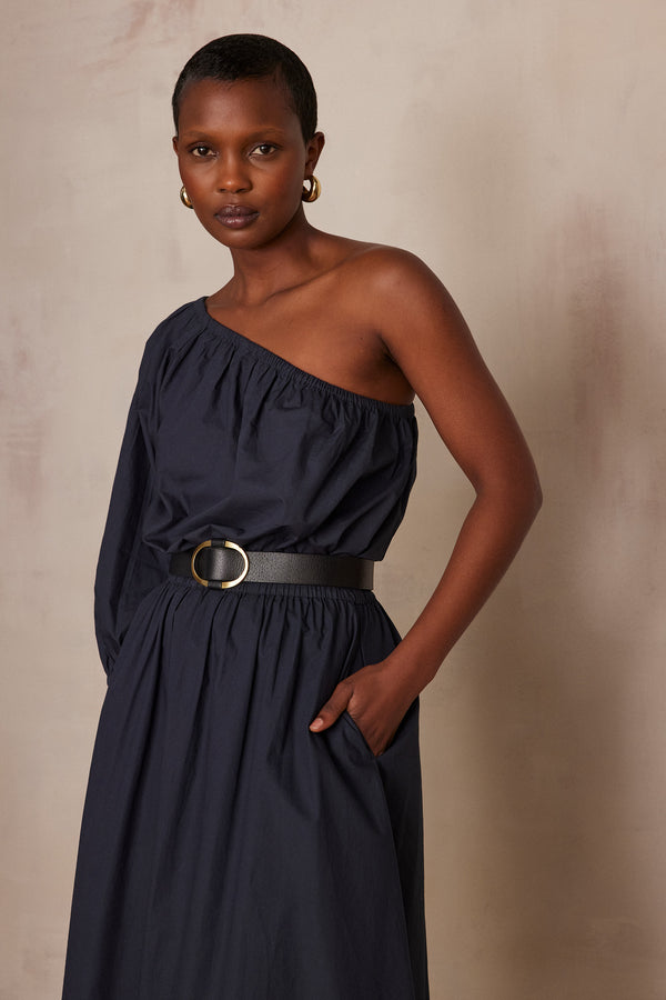 CHOULDER CHARCOAL ASYMMETRICAL COTTON BLOUSE