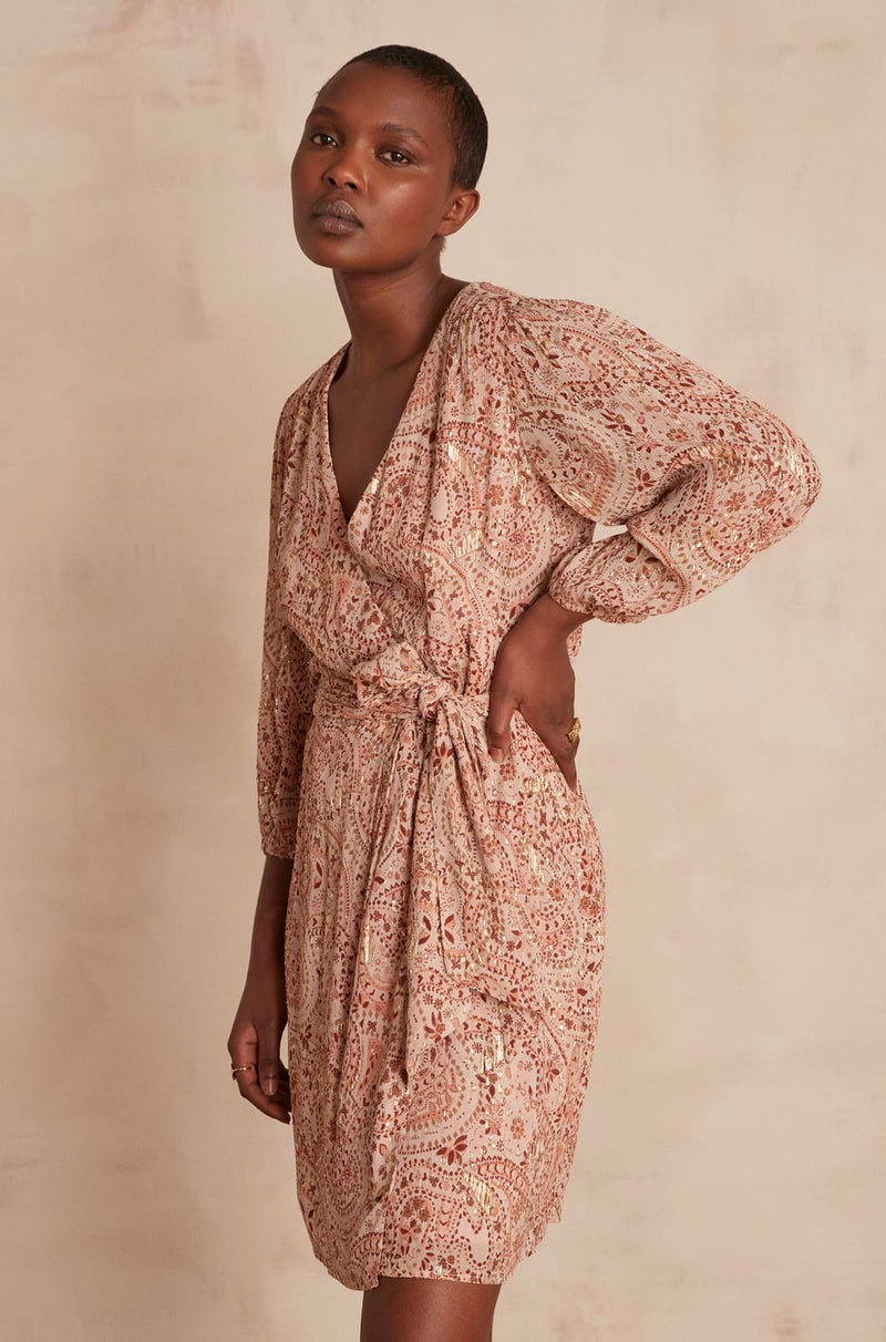 AMBRINE BLUSH PRINTED LUREX DRESS