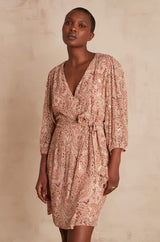 AMBRINE BLUSH PRINTED LUREX DRESS