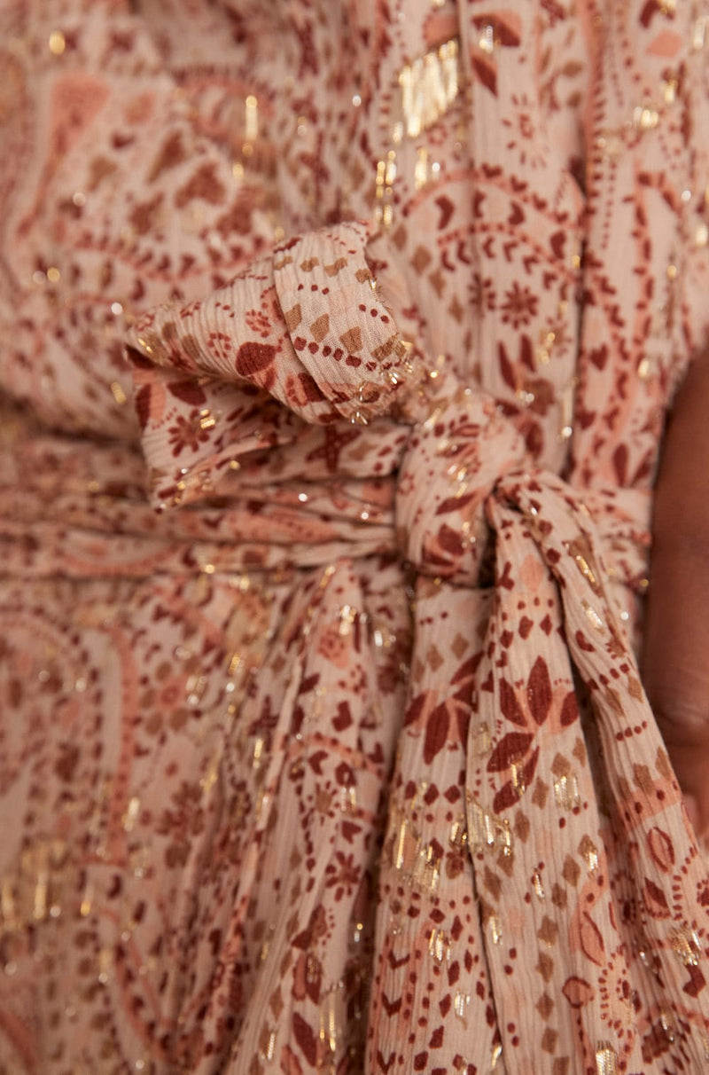 AMBRINE BLUSH PRINTED LUREX DRESS