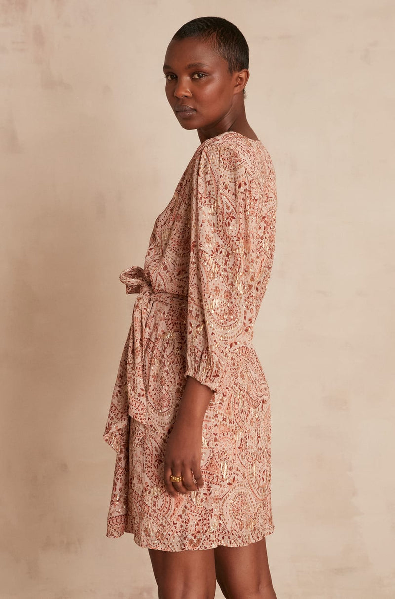 AMBRINE BLUSH PRINTED LUREX DRESS