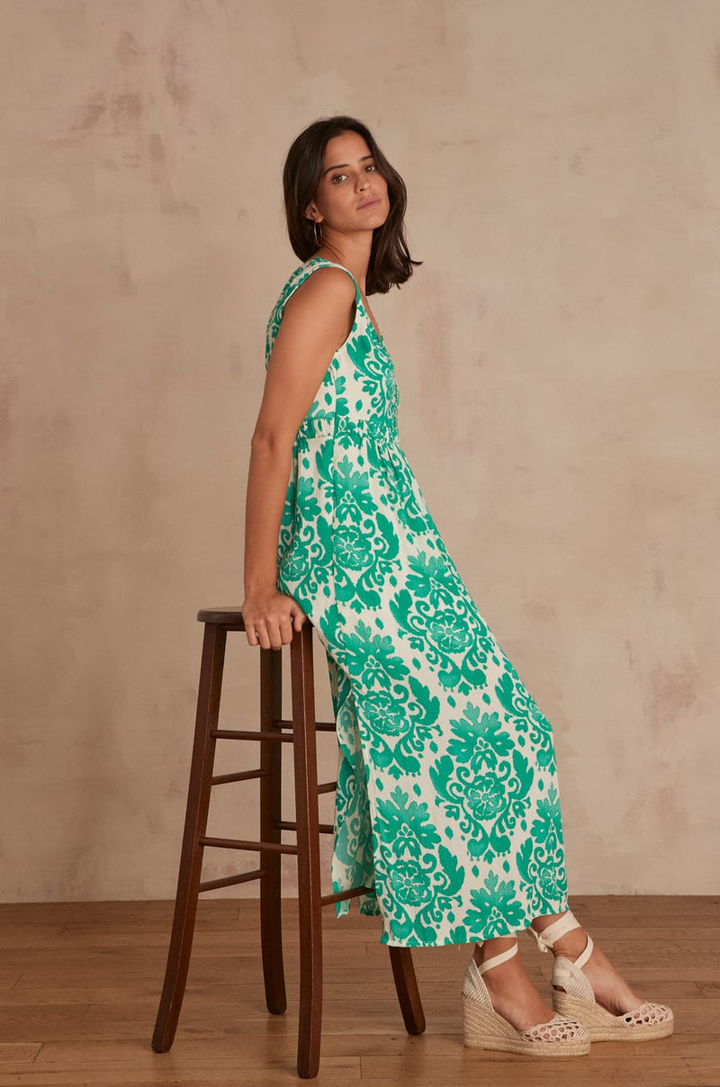 AUGUSTA GREEN PRINTED MAXI DRESS