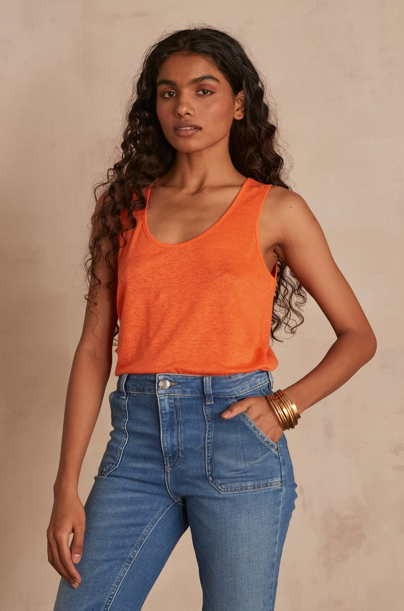 DAPHNEE ORANGE LINEN VEST TOP