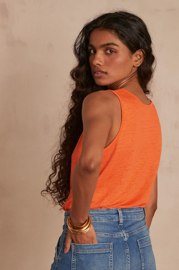 DAPHNEE ORANGE LINEN VEST TOP