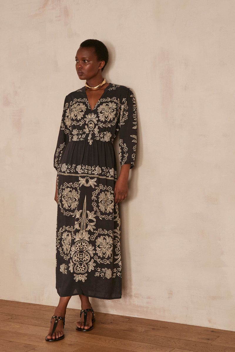 AYAH BLACK FLORAL PRINT MAXI DRESS