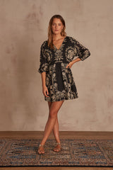 APPOLINA BLACK FLORAL PRINT SHORT DRESS