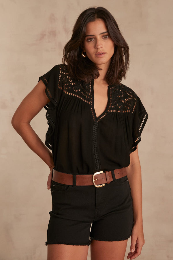 CINDY BLACK EMBROIDERED BLOUSE