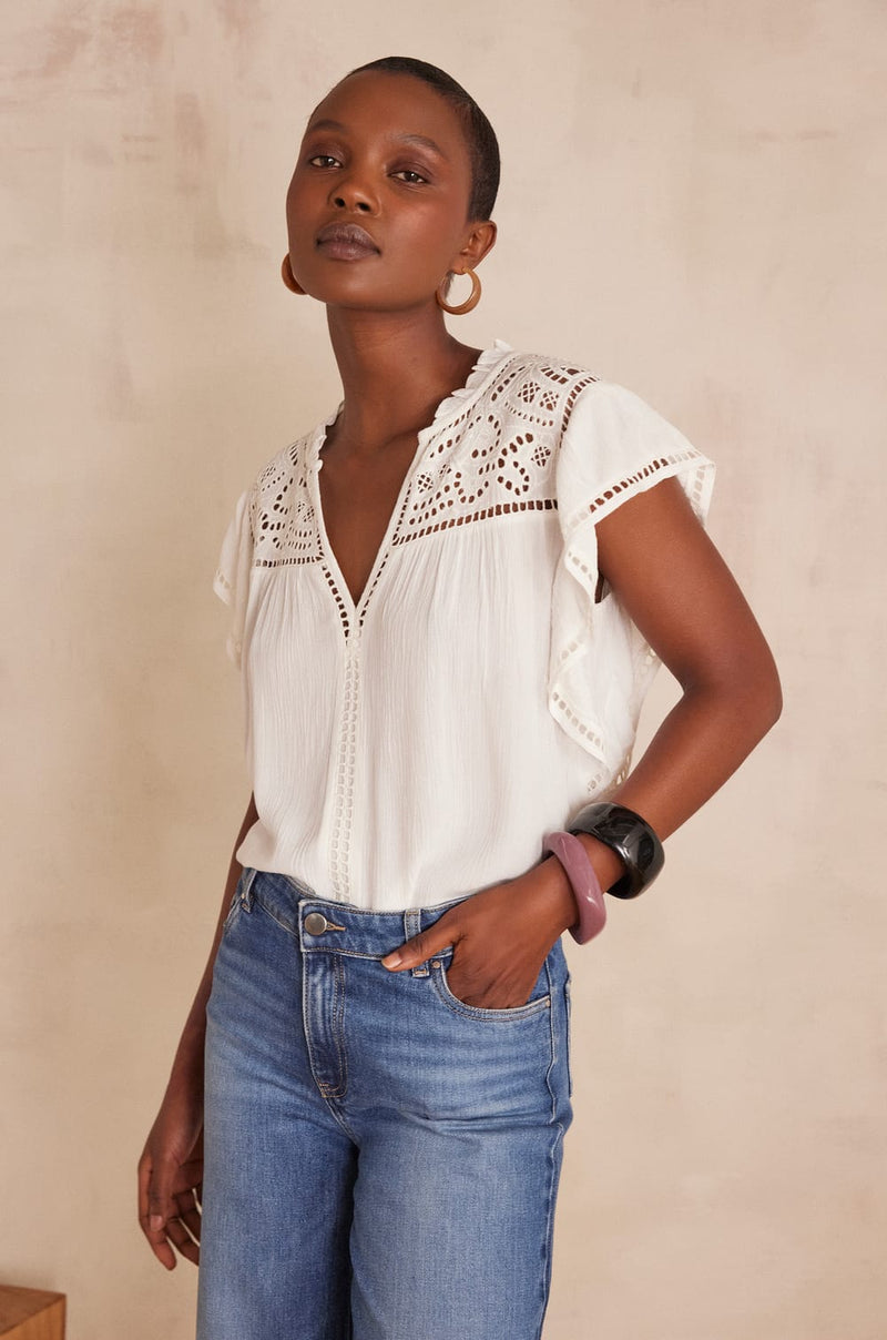 CINDY IVORY EMBROIDERED BLOUSE