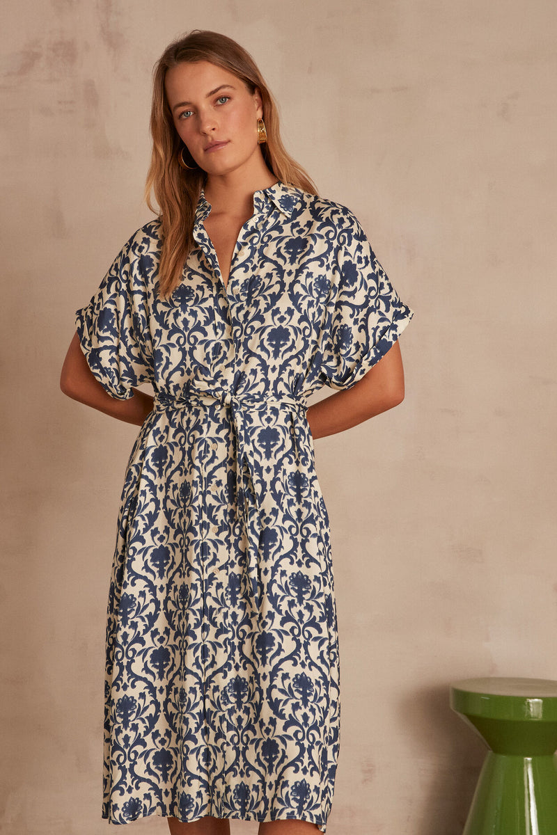 AUDREY PETROLE PRINTED SHIRT DRESS