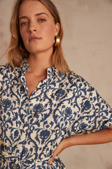 AUDREY PETROLE PRINTED SHIRT DRESS