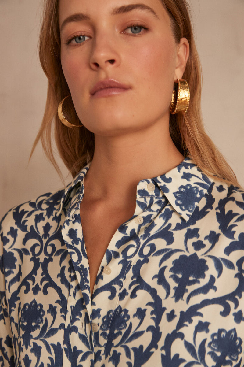 AUDREY PETROLE PRINTED SHIRT DRESS