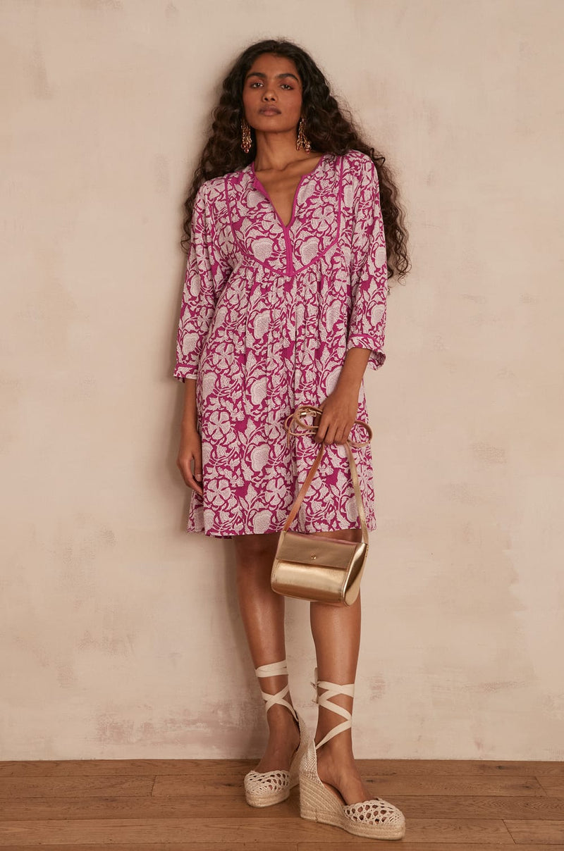 ANGELE DARK FUCHSIA PRINTED DRESS