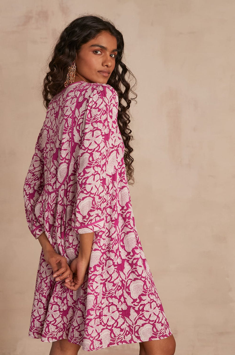 ANGELE DARK FUCHSIA PRINTED DRESS