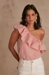 CHARLOTTE ASYMMETRICAL STRIPED BLOUSE