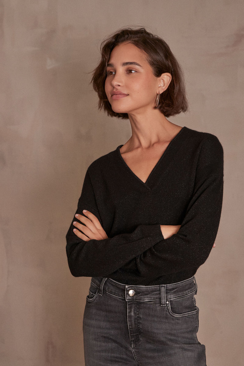 ADELIE BIS BLACK SPARKLING CASHMERE JUMPER