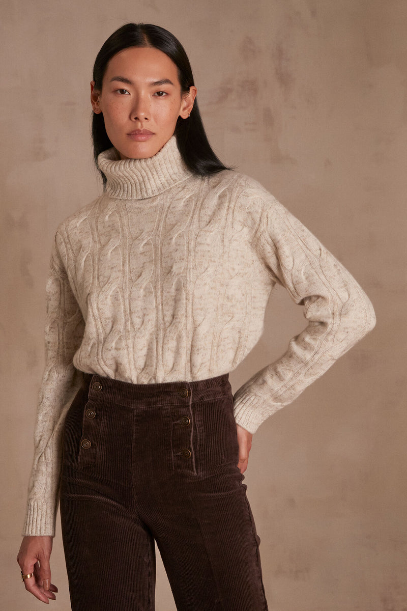 CELYA CASHMERE BRAIDED TURTLENECK