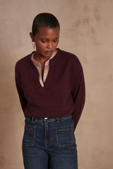 CLEMENT AUBERGINE V-NECK WOOL BLEND JUMPER