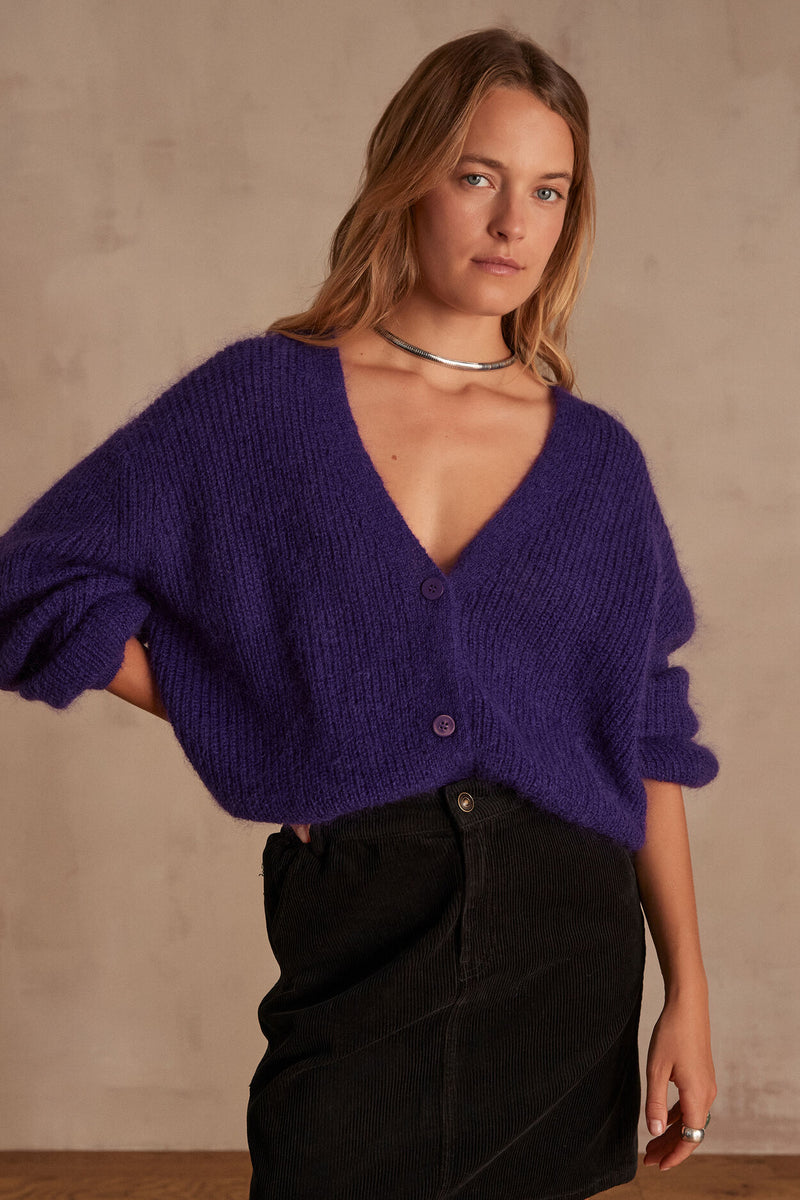 CHELTON PURPLE KNITTED CARDIGAN