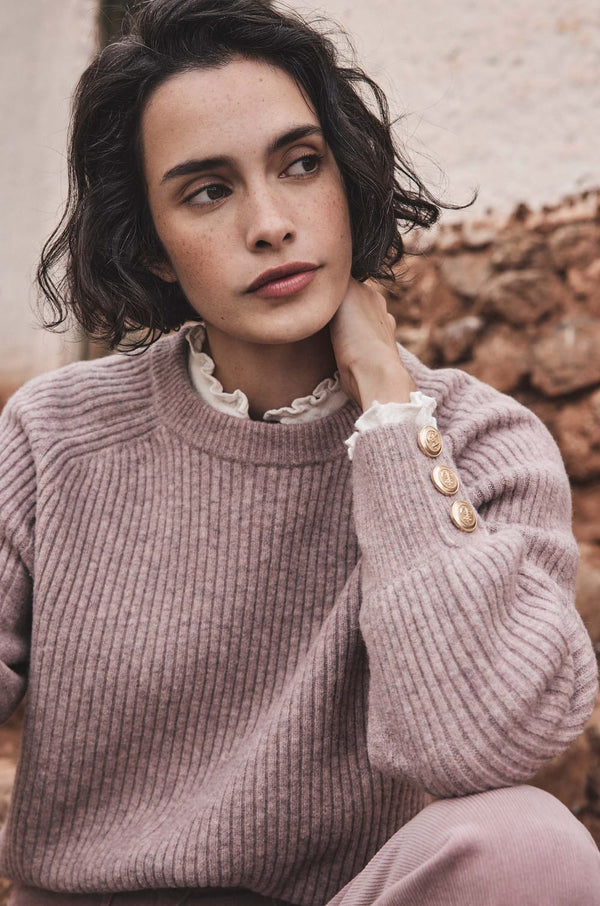 CAPUCINE ROSEWOOD BUTTON DETAIL SWEATER