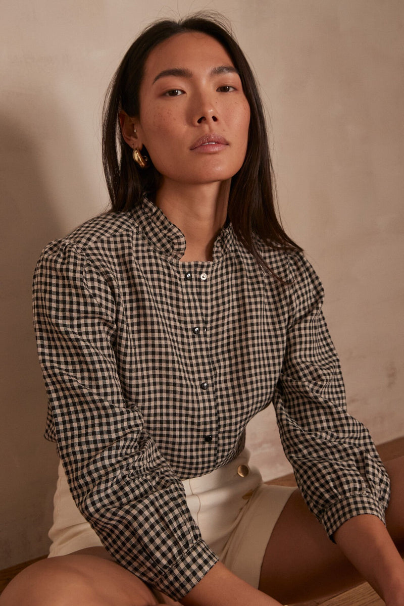 BELLA GINGHAM LINEN BLOUSE