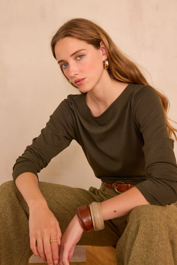 TANGUY KHAKI BOATNECK T-SHIRT