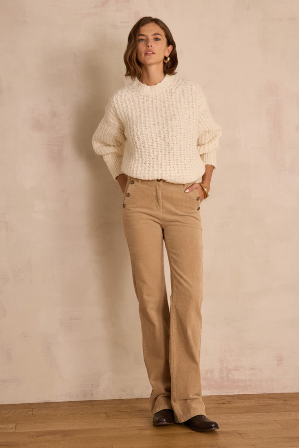NINON LIGHT TAUPE VELVET FLARE TROUSERS