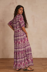 LUDINE DARK FUCHSIA LUREX PRINTED MAXI DRESS