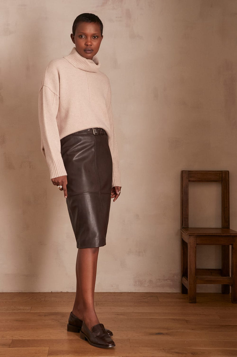 ELEANOR BURGUNDY LEATHER SKIRT