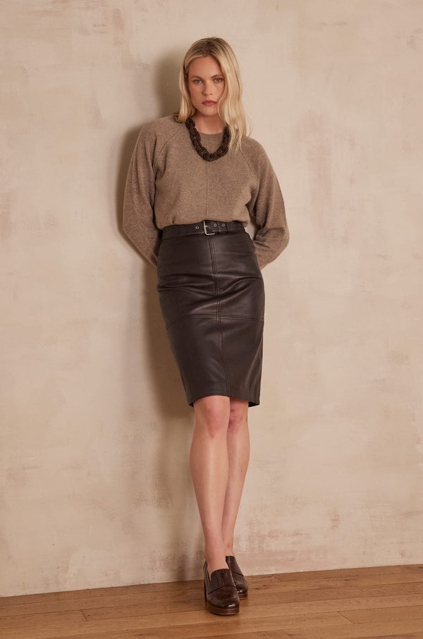ELEANOR BURGUNDY LEATHER SKIRT