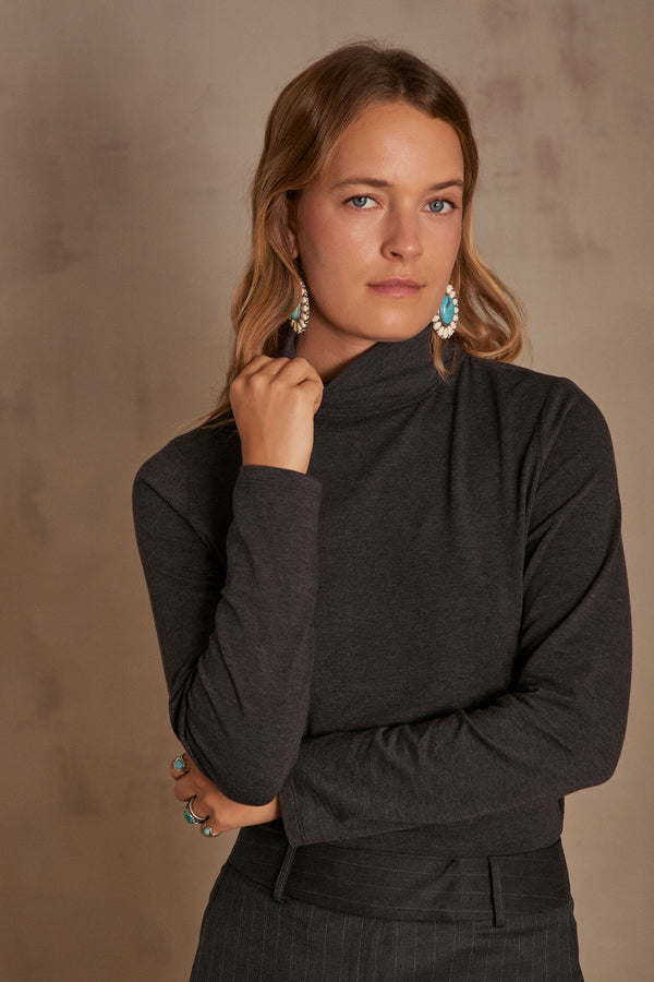 FERGUIE BIS ANTHRACITE COTTON TURTLENECK T-SHIRT