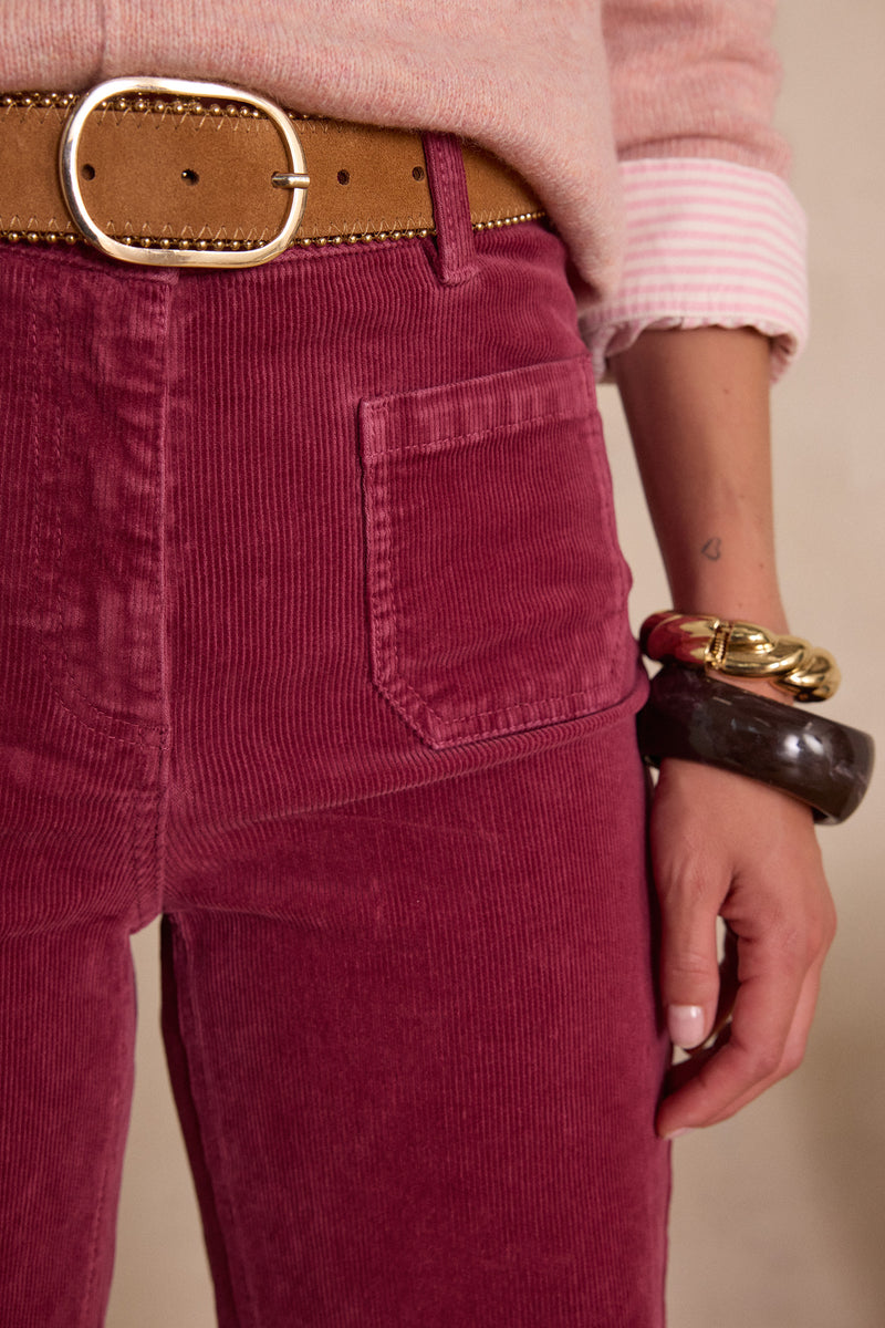 LUNA GARNET VELVET FLARE TROUSERS