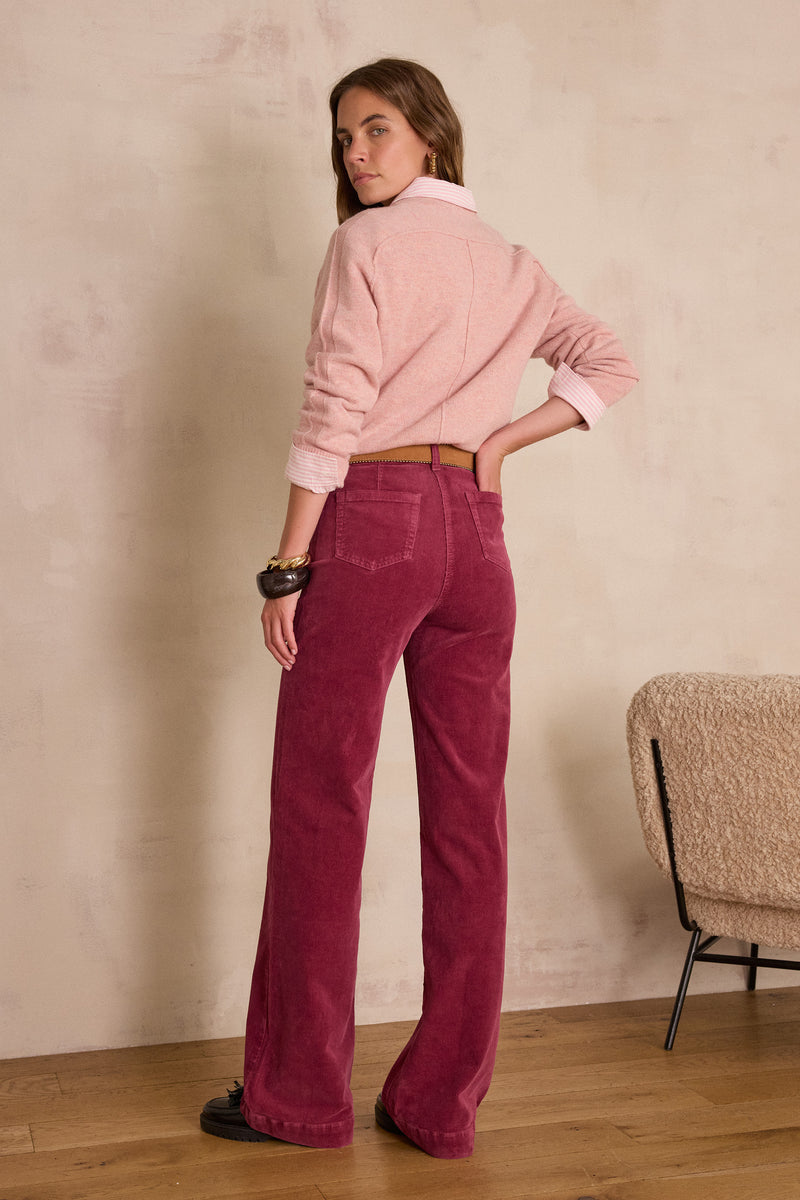 LUNA GARNET VELVET FLARE TROUSERS