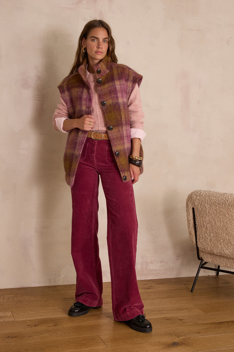 LUNA GARNET VELVET FLARE TROUSERS