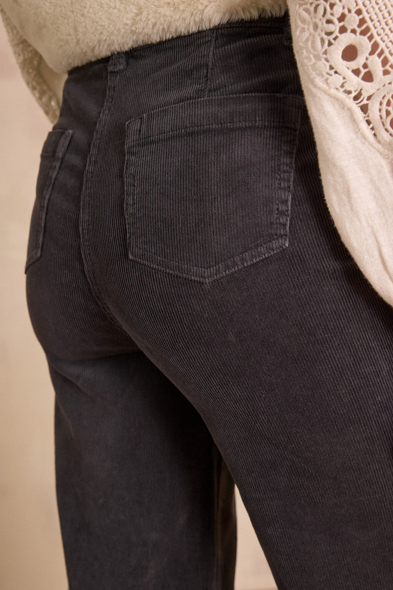 LUNA ANTHRACITE COTTON VELVET TROUSERS