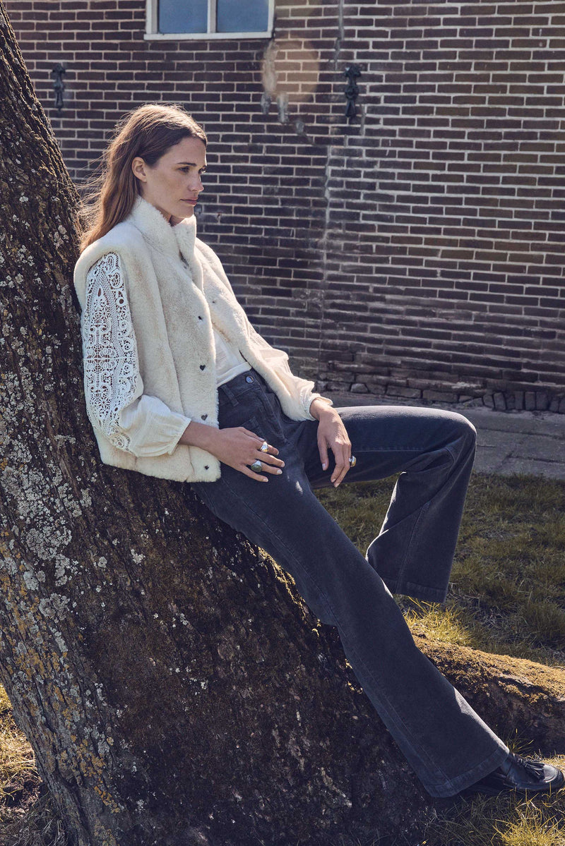 LUNA ANTHRACITE COTTON VELVET TROUSERS