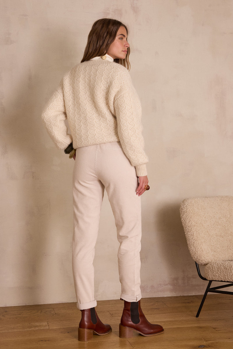 SABIL CREAM VELVET CHINO TROUSERS