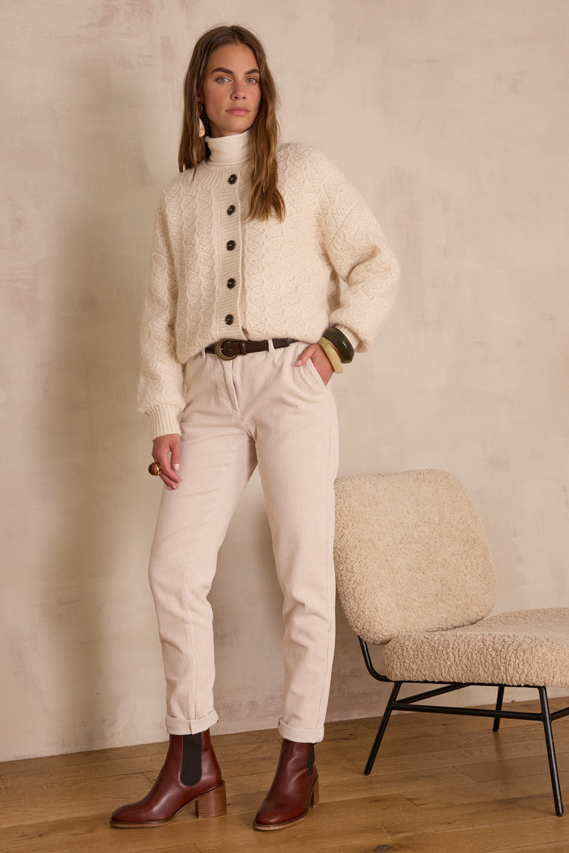 SABIL CREAM VELVET CHINO TROUSERS