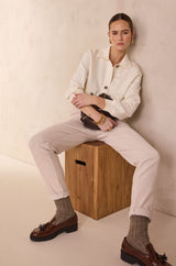 SABIL CREAM VELVET CHINO TROUSERS