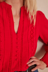 BAILA RED EMBROIDERED COTTON BLOUSE