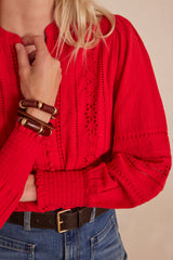 BAILA RED EMBROIDERED COTTON BLOUSE