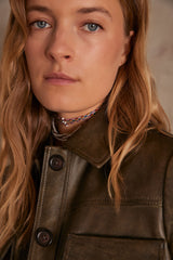 DONNA KHAKI SHORT LEATHER JACKET